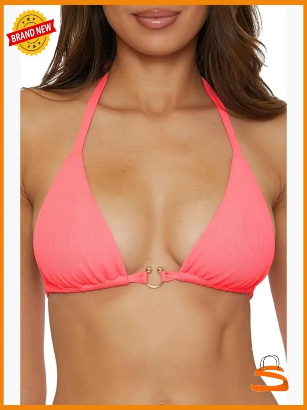 Adjustable Triangle Bikini Top with Removable Cups, UPF 50, Size D